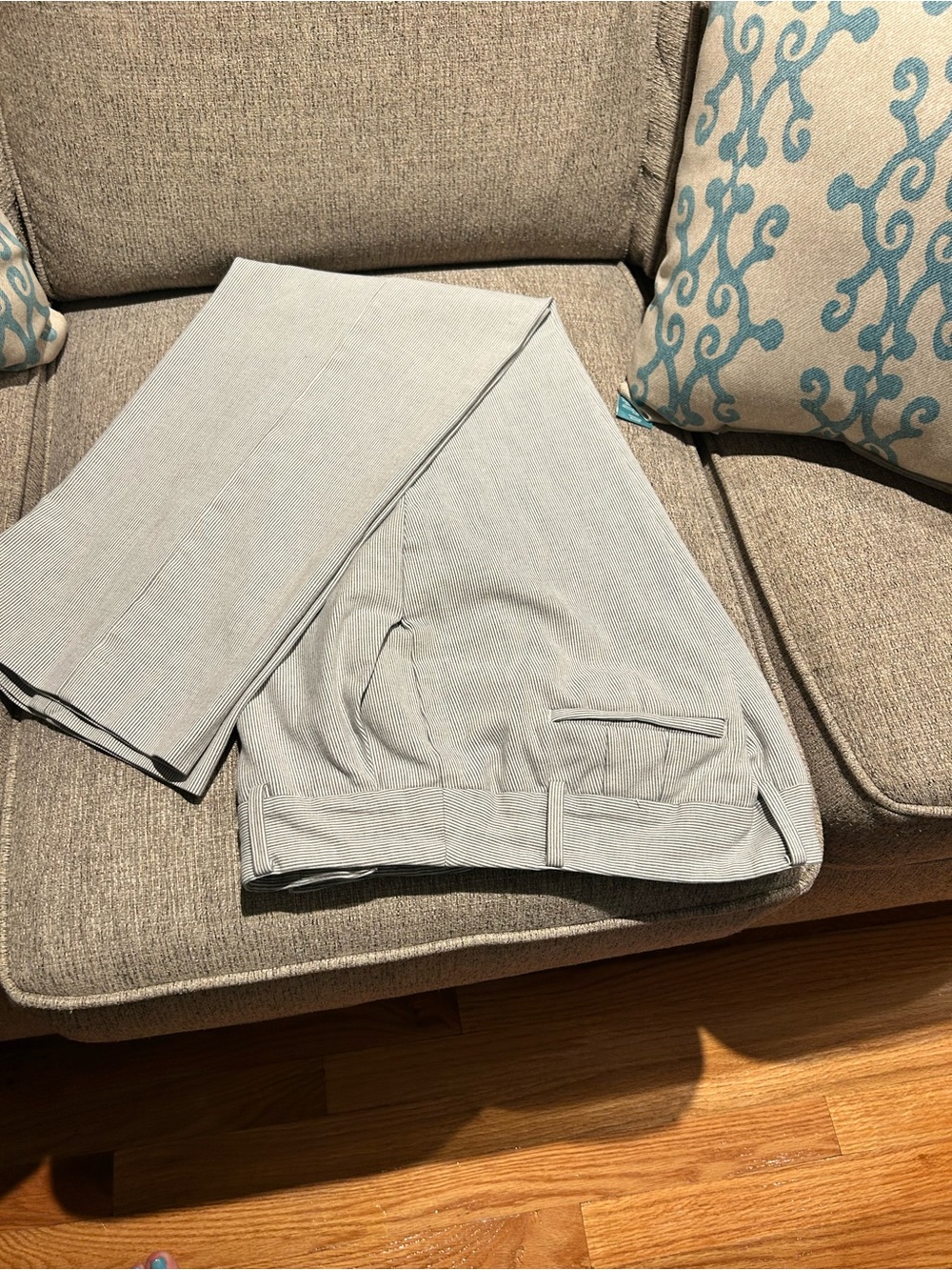 Talbots White and Gray Pinstripe Trousers